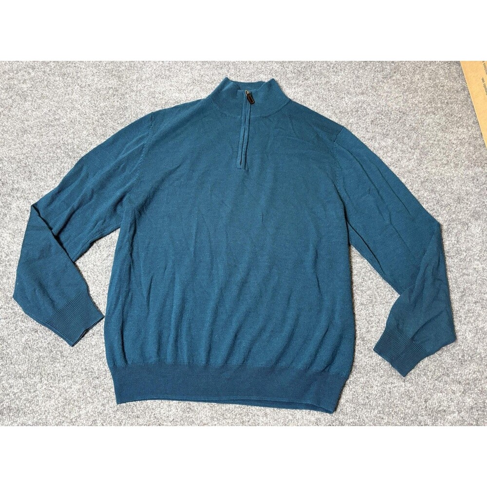 Bloomingdale's Sweater Mens L Blue 1/4 Zip Merino Wool Mock Neck Knit Pullover